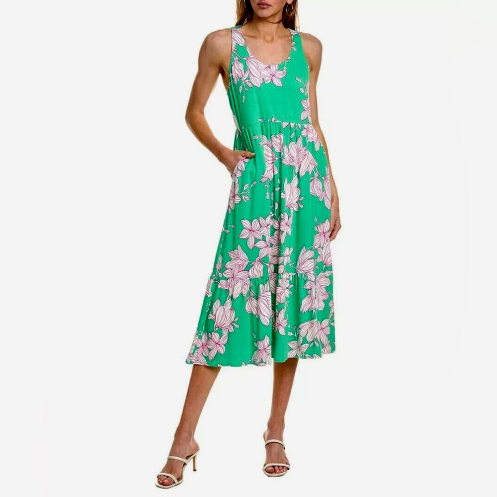 Cabi Weekend Dress Floral Green Maxi Size Medium